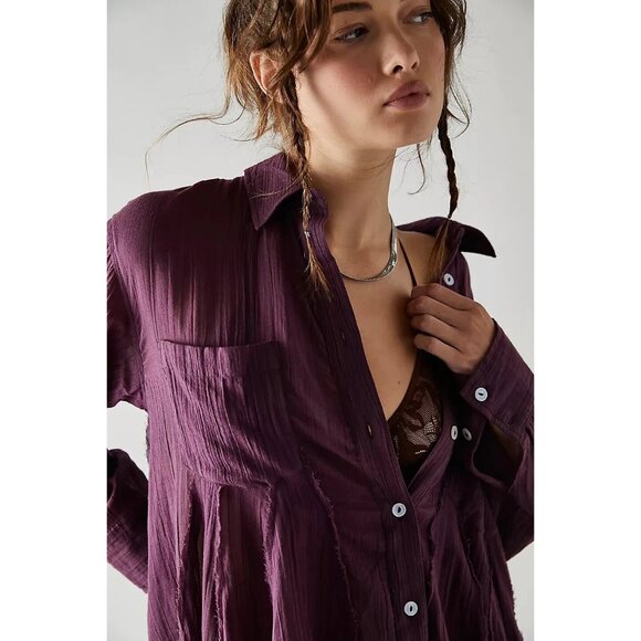 Free People Splice Up Tunic Mini Shirt Dress Cotton XS - Picture 2 of 5